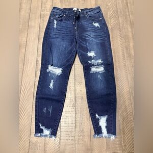 🔥 KanCan Distressed Mid-Rise Button Fly Skinny Jeans – Size 15/31 25" inseam